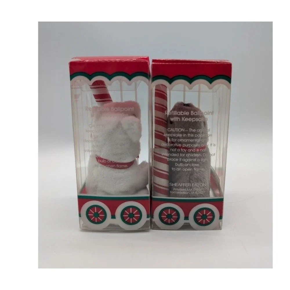 2 Set Vtg 80s Sheaffer Eaton Refillable Ballpoint Pen Christmas Plush Bear Seal